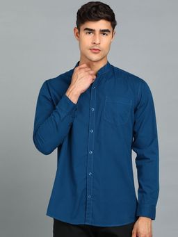 Urbano Fashion - Men Blue Cotton Slim Fit Solid Shirt