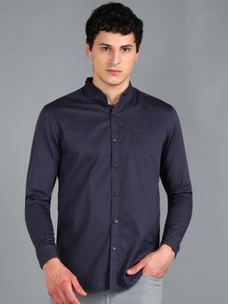 Urbano Fashion - Men Blue Cotton Slim Fit Solid Shirt