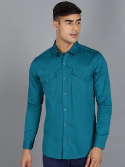 Urbano Fashion - Men Teal Cotton Slim Fit Casual Solid Shirt