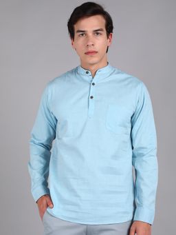 Urbano Fashion - Men Sky Blue Cotton Slim Fit Solid Shirt