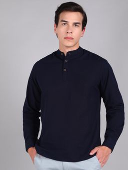 Urbano Fashion - Men Navy Blue Cotton Slim Fit Solid Shirt