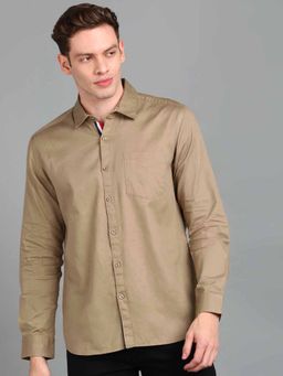 Urbano Fashion - Men Khaki Cotton Slim Fit Casual Solid Shirt