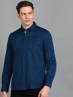 Urbano Fashion - Men Blue Cotton Slim Fit Casual Solid Shirt