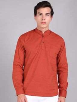Urbano Fashion - Men Rust Cotton Slim Fit Solid Shirt