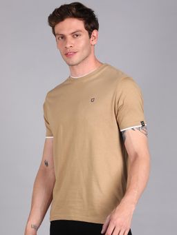 Urbano Fashion - Men Solid Brown Slim Fit Cotton T-Shirt
