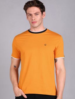 Urbano Fashion - Men Solid Orange Slim Fit Cotton T-Shirt