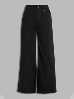 Miss Chase - Women Black High Rise Stretchable Wide Leg Denim Jeans