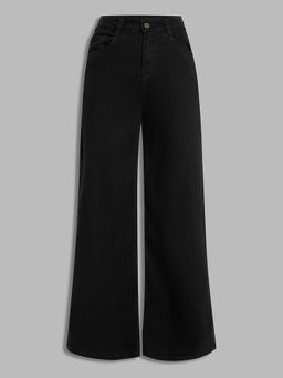 Miss Chase - Women Black Wide Leg High Rise Stretchable Denim Jeans