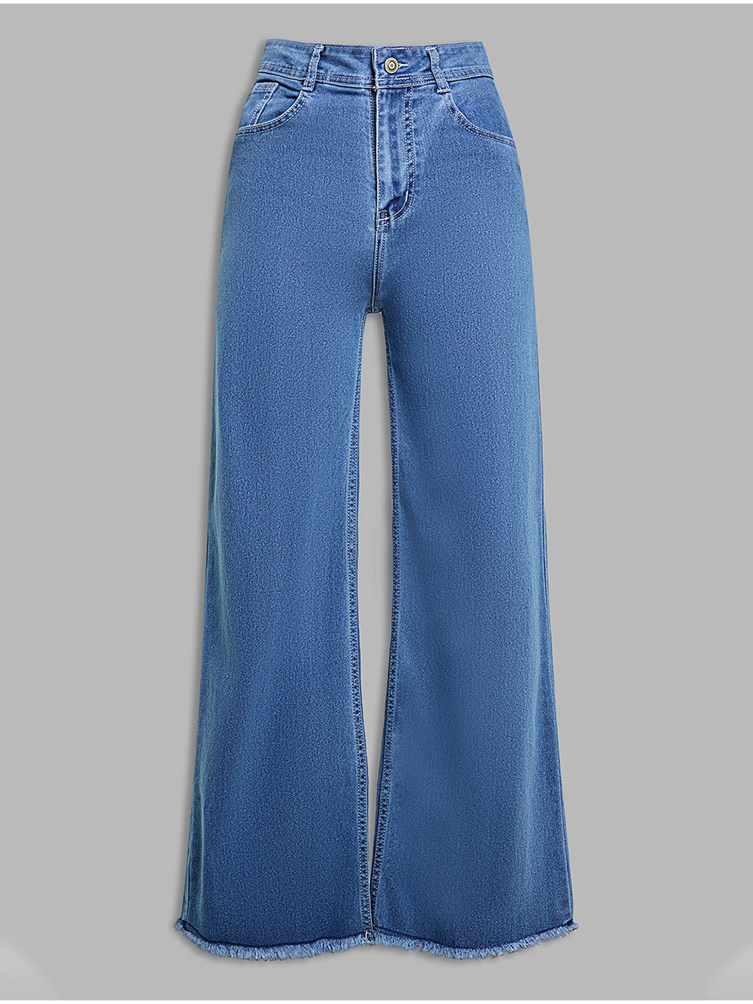 miss chase Women Blue Wide Leg High Rise Stretchable Denim Jeans-picture-39