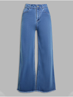 Miss Chase - Women Blue Wide Leg High Rise Stretchable Denim Jeans