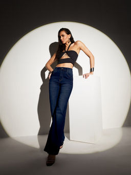 Miss Chase - Women Blue Bootcut Mid Rise Regular Length Denim Jeans