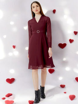 Miss Chase - Women's Solid Fit and Flare Dress