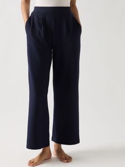 Femmella - Navy Seersucker Cotton Knit Straight Pants