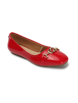 ELLE - Womens Red Color Solid Comfortable Festive Wear Flats
