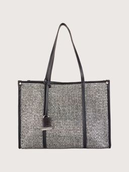 LODIS - Grey Ana Raffia Lather Tote Bag