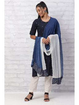 Rangriti - Off White And Indigo Art Silk Chiffon Dupatta