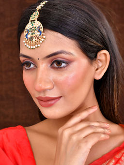 Silvermerc Designs - Women Green Brass Gold Plated Maangtikka