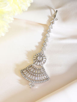 Silvermerc Designs - Women White Brass Silver Plated Maangtikka