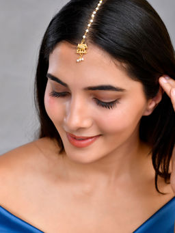 Silvermerc Designs - Women White Brass Gold Plated Maangtikka