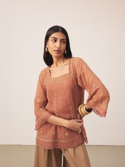 Ritu Kumar - Rust Embroidered Top with Camisole