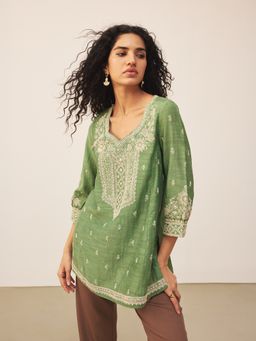 Ritu Kumar - Green Embroidered Top with Camisole