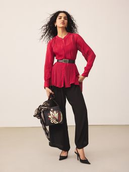 Ritu Kumar - Red Solid/Plain Top with Camisole