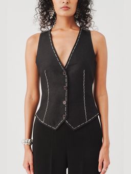 AROKA - Bearer Black Linen Waistcoat