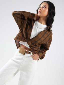 Sera - Brown Oversized Korean Shirt with Tank Top and Necklace (Set of 3)