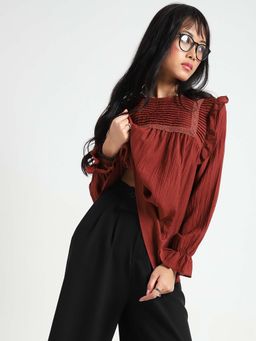 Sera - Rust Cotton Ruffle Korean Top