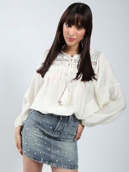 Sera - Off White Cotton Lace Korean Top