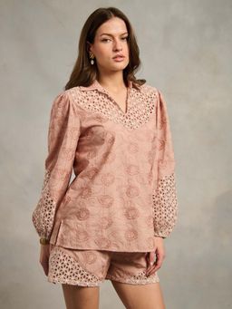 Style Island - Peach Lisa Schiffli Top