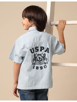 U.S. POLO ASSN. - Boys Vertical Striped Brand Printed Pure Cotton Shirt
