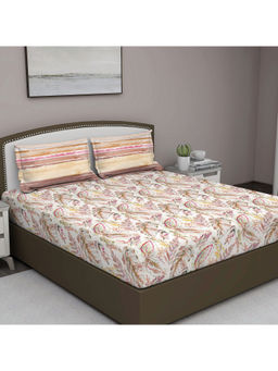 GM - Beige Plants 180 Tc Cotton Queen Bedsheet With 2 Pillow Covers