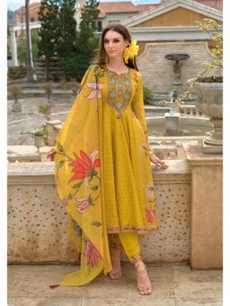 Autumnlane - Yellow Altaf Amber Schiffli Cotton Anarkali Kurta with Pant & Dupatta (Set of 3)