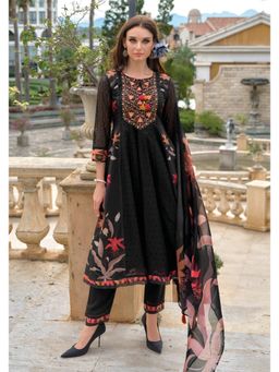 Autumnlane - Black Altaf Jade Schiffli Anarkali Kurta with Pant & Dupatta (Set of 3)