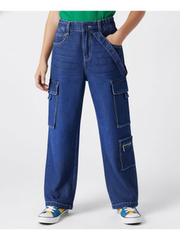 Arias by LARA DUTTA - Girls Blue Cotton Solid Color Denim Jeans