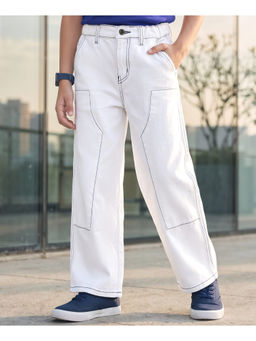 Arias by LARA DUTTA - Girls White Cotton Stretchable Straight Fit Denim Jeans