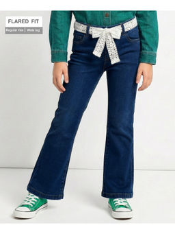 Arias by LARA DUTTA - Boys Navy Blue Cotton Washed Flared Jeans with Belt