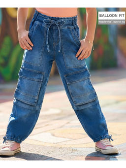 Arias by LARA DUTTA - Girls Blue Cotton Denim High Rise Balloon Fit Jeans