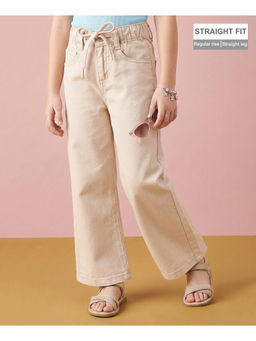 Arias by LARA DUTTA - Boys Beige Cotton Wide Leg Washed Denim Jeans