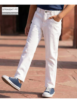 Arias by LARA DUTTA - Boys White Cotton Solid Color Relaxed Fit Jeans