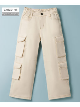 Arias by LARA DUTTA - Girls Beige Cotton Overdyed Wide Leg Jeans