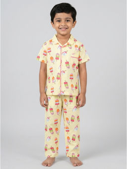 Nottie Planet - Kids Lemon Yellow Printed Nightsuit
