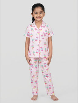 Nottie Planet - Kids Pink Printed Nightsuit