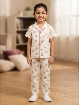 Nottie Planet - Kids Light Pink Printed Nightsuit