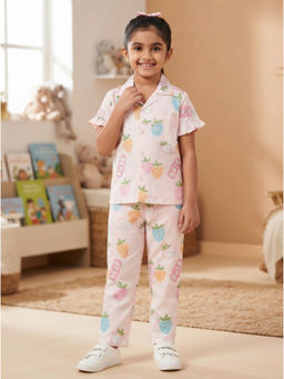 Nottie Planet - Kids Light Pink Printed Nightsuit