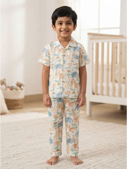 Nottie Planet - Kids White Printed Nightsuit