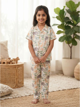 Nottie Planet - Kids Beige Printed Nightsuit