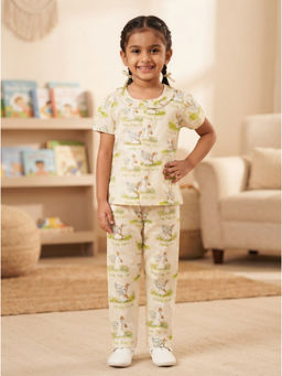 Nottie Planet - Boys Cream Printed Nightsuit