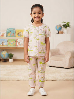 Nottie Planet - Boys Light Pink Printed Nightsuit